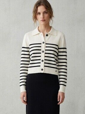 UNITED COLORS OF BENETTON STRIPED CROPPED KNIT CARDIGAN SIZE MEDIUM